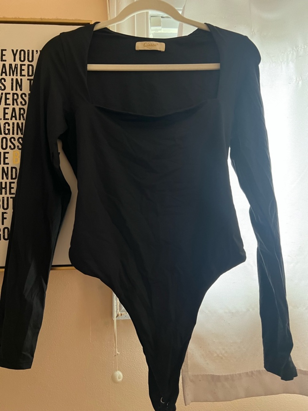 Amazon Black Long Sleeve Square Neck Bodysuit